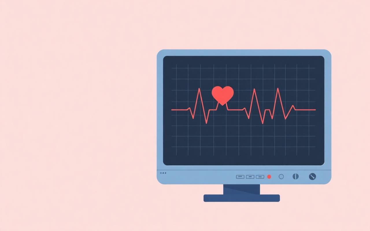 ECG heart rhythm waveform on a clinical monitor for cardiology reporting