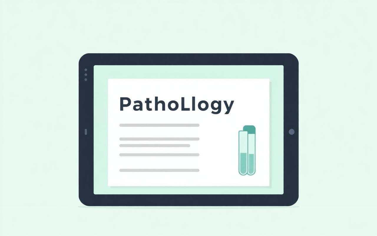 Digital pathology lab report shown on a tablet for an Indian diagnostic centre