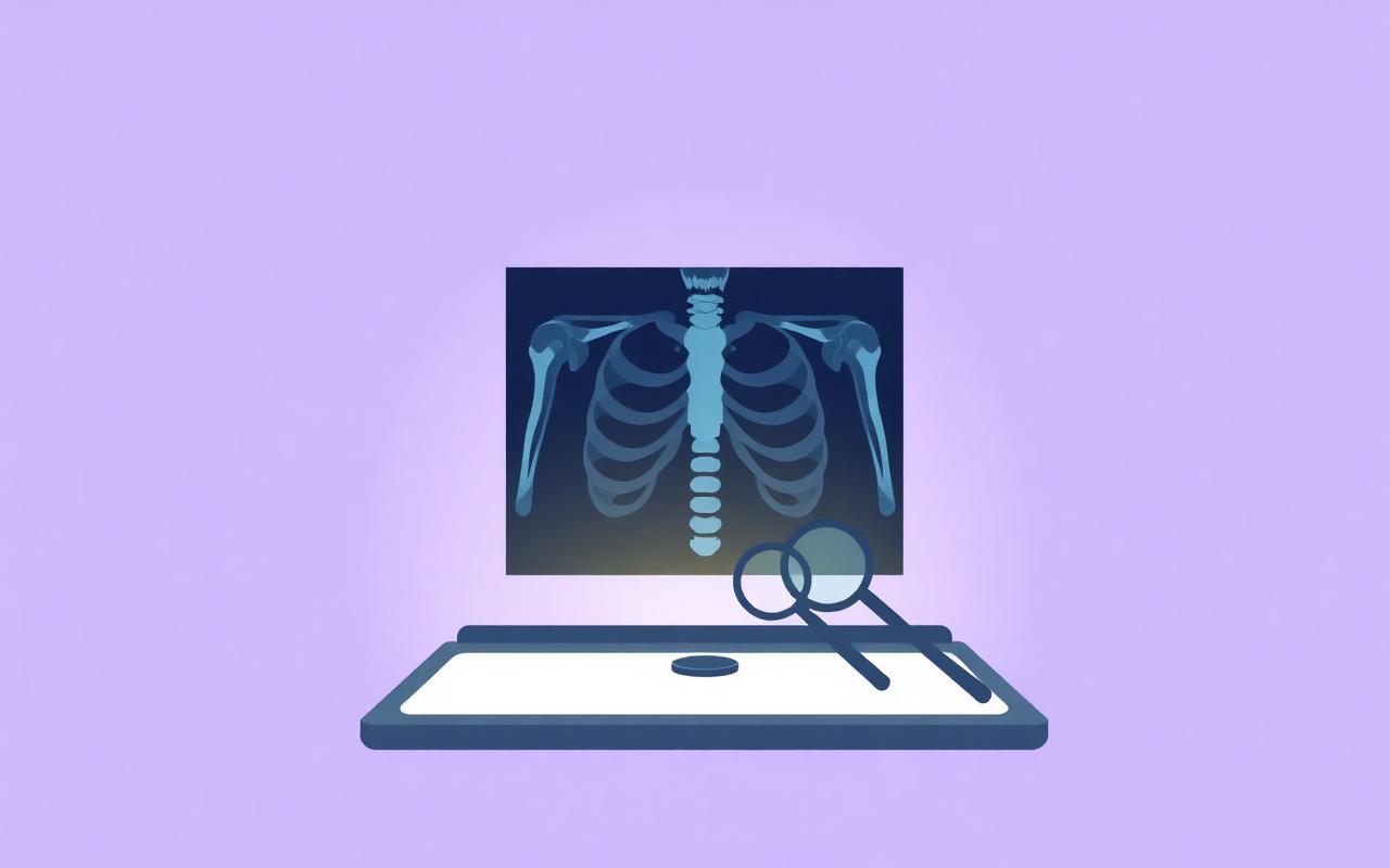X-ray film displayed on a digital lightbox for radiology review in India