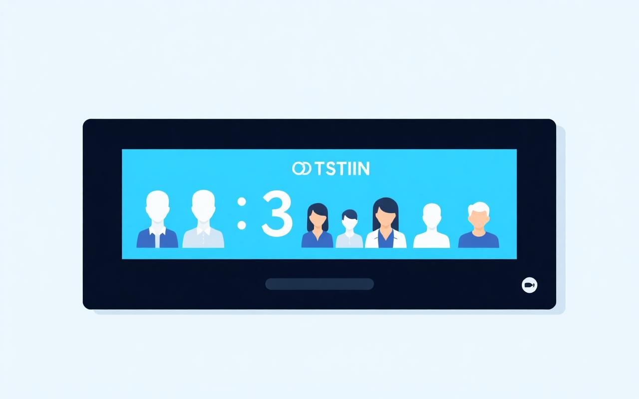 OPD token display screen showing the current patient number and queue at an Indian hospital